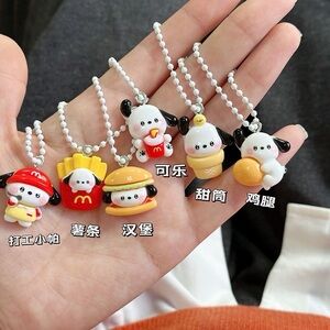 6PCs McDonald's Cute Dog Fast Food Charms - Burger Soda Fries Ice Cream Chicken